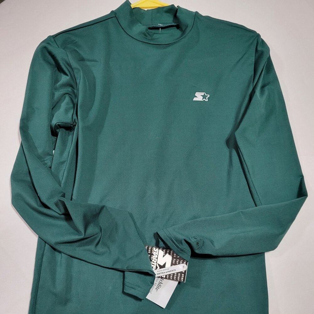 Starter L/S Stretch Mock Neck Small 34-36 Dark Green Contour Fit All Weather Dri